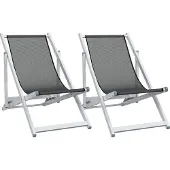vidaXL Strandstoelen inklapbaar 2 st aluminium en textileen grijs