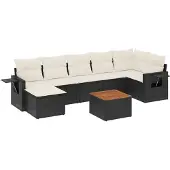 vidaXL 8-delige Loungeset met kussens poly rattan zwart