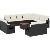 vidaXL 13-delige tuinmeubelset met kussens, zwart, polyrotan