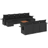 vidaXL 11-delige Loungeset met kussens poly rattan zwart