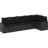 vidaXL 6-delige Loungeset met kussens poly rattan zwart