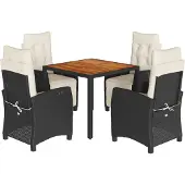 vidaXL 5-delige Tuinset met kussens poly rattan zwart