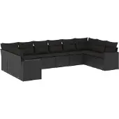 vidaXL 10-delige Loungeset met kussens poly rattan zwart