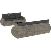 vidaXL 8-delige Loungeset met kussens poly rattan grijs