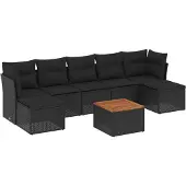 vidaXL 8-delige Loungeset met kussens poly rattan zwart