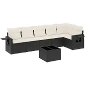 vidaXL 7-delige Loungeset met kussens poly rattan zwart