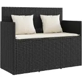 vidaXL Tuinbank met kussens poly rattan zwart