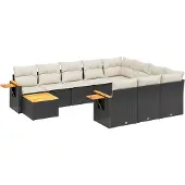 vidaXL 11-delige Loungeset met kussens poly rattan zwart