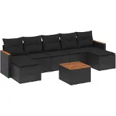 vidaXL 8-delige Loungeset met kussens poly rattan zwart