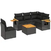 vidaXL 6-delige Loungeset met kussens poly rattan zwart