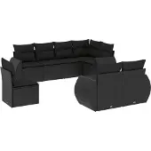 vidaXL 8-delige Loungeset met kussens poly rattan zwart