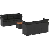 vidaXL 7-delige Loungeset met kussens poly rattan zwart