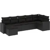vidaXL 7-delige Loungeset met kussens poly rattan zwart
