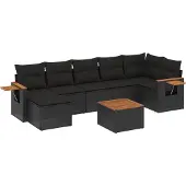 vidaXL 8-delige Loungeset met kussens poly rattan zwart
