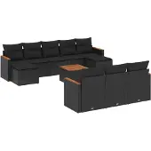 vidaXL 11-delige Loungeset met kussens poly rattan zwart