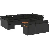 vidaXL 14-delige Loungeset met kussens poly rattan zwart