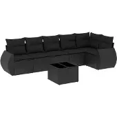 vidaXL 7-delige Loungeset met kussens poly rattan zwart