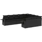 vidaXL 10-delige Loungeset met kussens poly rattan zwart