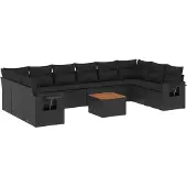 vidaXL 11-delige Loungeset met kussens poly rattan zwart