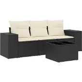 vidaXL 4-delige Loungeset met kussens poly rattan zwart