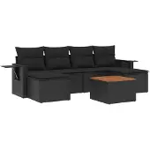vidaXL 7-delige Loungeset met kussens poly rattan zwart