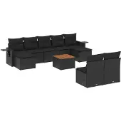 vidaXL 10-delige Loungeset met kussens poly rattan zwart
