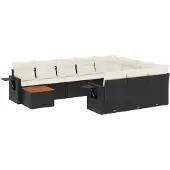 vidaXL 11-delige Loungeset met kussens poly rattan zwart