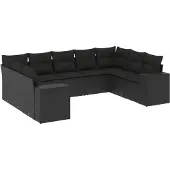 vidaXL 9-delige Loungeset met kussens poly rattan zwart