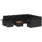 vidaXL 11-delige tuinmeubelset met kussens, zwart, polyrotan