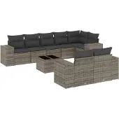 vidaXL 9-delige Loungeset met kussens poly rattan grijs