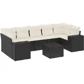 vidaXL 8-delige tuinmeubelset met kussens, zwart, polyrotan