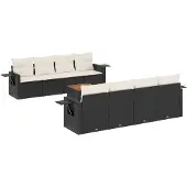 vidaXL 9-delige Loungeset met kussens poly rattan zwart