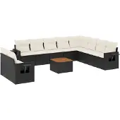 vidaXL 11-delige Loungeset met kussens poly rattan zwart