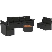vidaXL 9-delige Loungeset met kussens poly rattan zwart