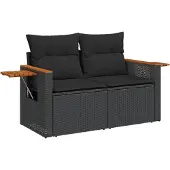 vidaXL 8-delige tuinmeubelset met kussens, zwart, polyrotan