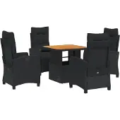 vidaXL 5-delige Tuinset met kussens poly rattan zwart