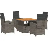 vidaXL 5-delige Tuinset met kussens poly rattan grijs