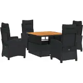 vidaXL 5-delige Tuinset met kussens poly rattan zwart