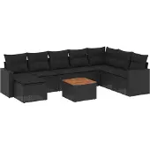 vidaXL 9-delige Loungeset met kussens poly rattan zwart
