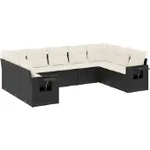 vidaXL 9-delige Loungeset met kussens poly rattan zwart