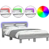 vidaXL Bedframe met hoofdeinde en LED grijs sonoma eiken 135x190 cm