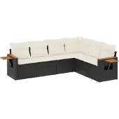 vidaXL 6-delige tuinmeubelset met kussens, zwart, polyrotan