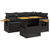 vidaXL 5-delige Loungeset met kussens poly rattan zwart