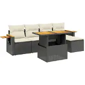 vidaXL 6-delige Loungeset met kussens poly rattan zwart