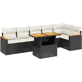 vidaXL 7-delige Loungeset met kussens poly rattan zwart