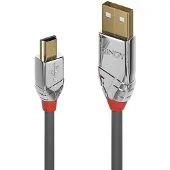 Lindy 36634 USB-kabel USB 2.0 USB-A stekker, USB-mini-B stekker 5.00 m Grijs Vergulde steekcontacten