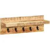 vidaXL Wandkapstok - Massief rauwe mango hout, 60 x 15 x 20 cm, Bruin en Zwart