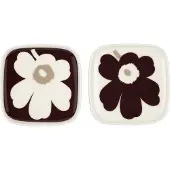 Marimekko Unikko schotel 10x10 cm 2-pack Wijnrood-wit-beige