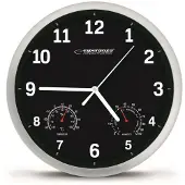Esperanza Wandklok Lyon - Zwart - 25 cm - inclusief temperatuur- en luchtvochtigheidsmeter