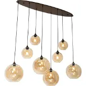 QAZQA Art Deco hanglamp donkerbrons met amber glas ovaal 8-lichts - Sandra